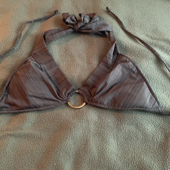 Mossimo green and black striped bikini with gold ring details. Size medium - Picture 2 of 9